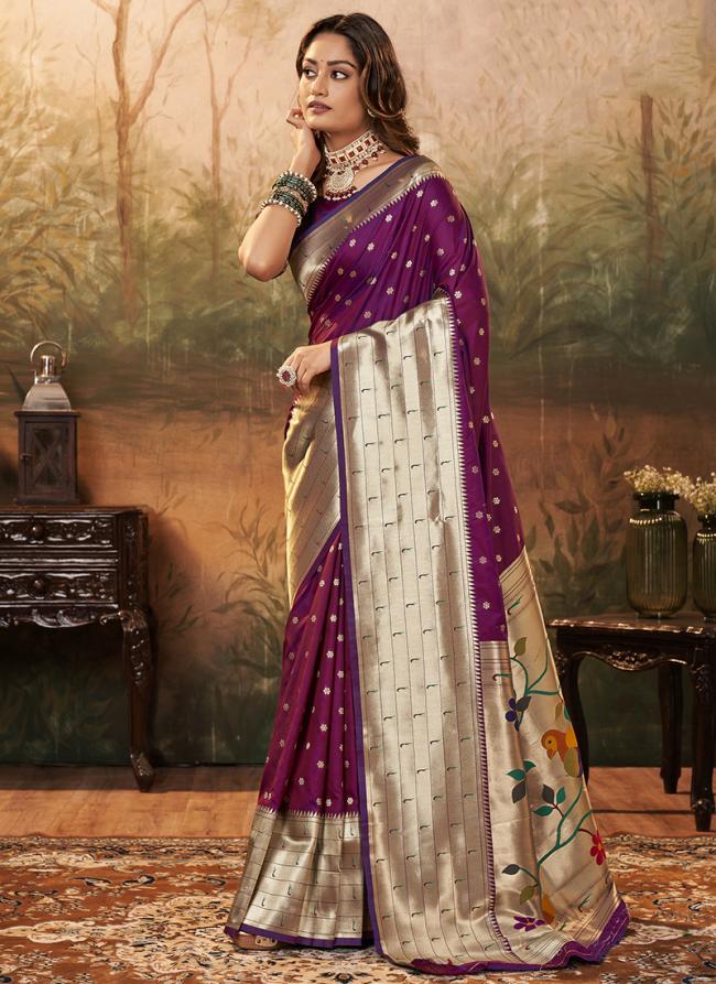 Paithani Silk Magenta Festival Wear Weaving Saree